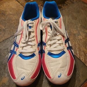 ASICS Men's White, Blue, and Red Track Shoes